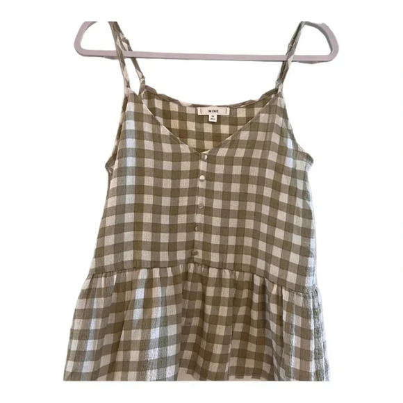 Mine Sage green white Checkered Cami tank Top women’s Size Medium Autumn Fall - Picture 2 of 4